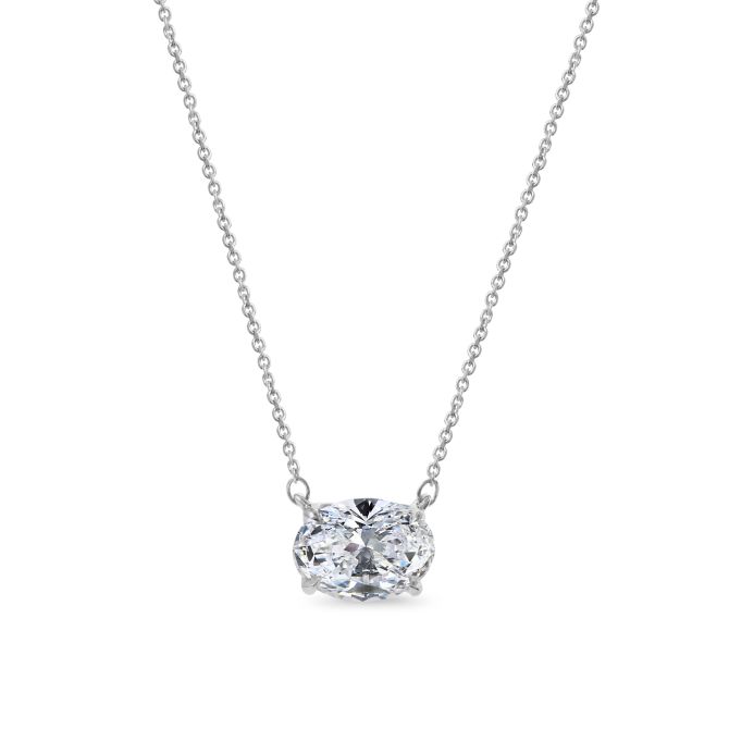 Clarity Signature Lab-Grown Oval Diamond Solitaire Pendant in White Gold, 2.03 ct