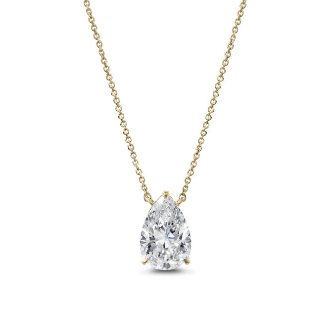 Clarity Signature Lab-Grown Pear Diamond Pendant in Yellow Gold, 18", 2.12 ct
