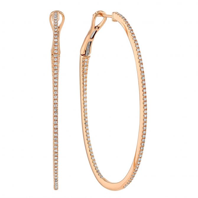 Rose gold inside out diamond hoops