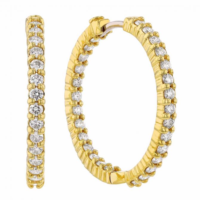 Yellow gold inside out diamond hoops