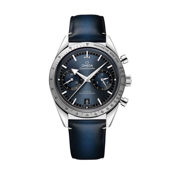 OMEGA Speedmaster watch with blue leather strap