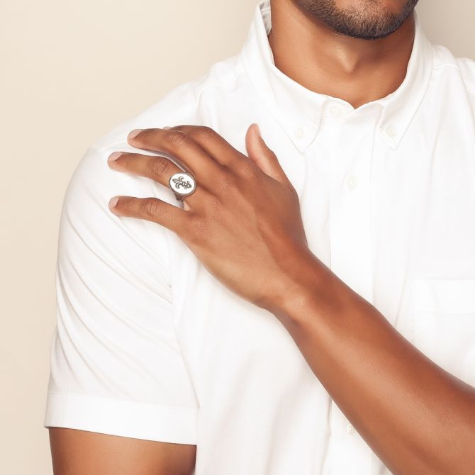 Men's John Varvatos silver signet ring styled