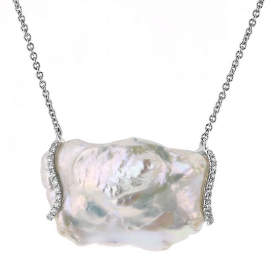 TARA Pearls 18K White Gold White Freshwater Baroque Cultured Pearl & Diamond Pendant