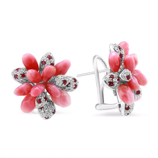 TARA Pearls Conch Pearl, Ruby & Diamond Cluster Earrings in White Gold