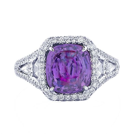 JB Star Platinum Cushion Purple Sapphire, White & Yellow Diamond Ring