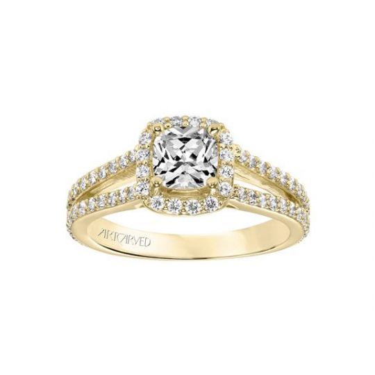 ArtCarved 14K Yellow Gold Classic Diamond Halo Split Shank Ring Mounting