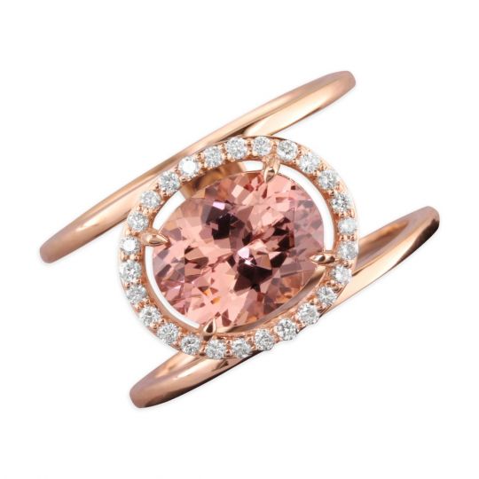 14K Rose Gold Diamond Halo & Oval Pink Garnet Split Ring