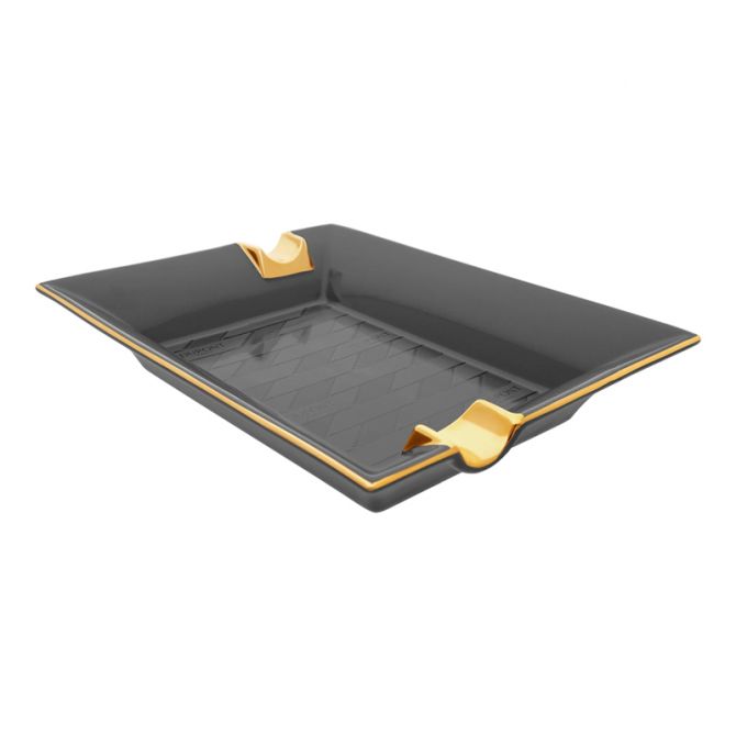S.T. Dupont Monogram 1872 Porcelain Ashtray, Black and Yellow Gold
