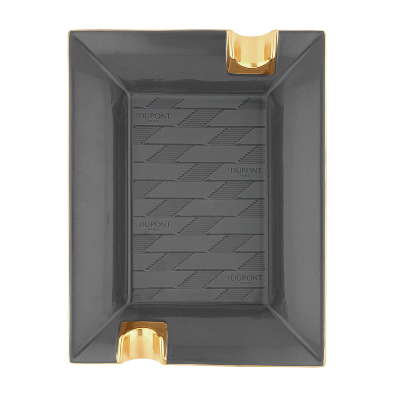 S.T. Dupont Monogram 1872 Porcelain Ashtray, Black and Yellow Gold