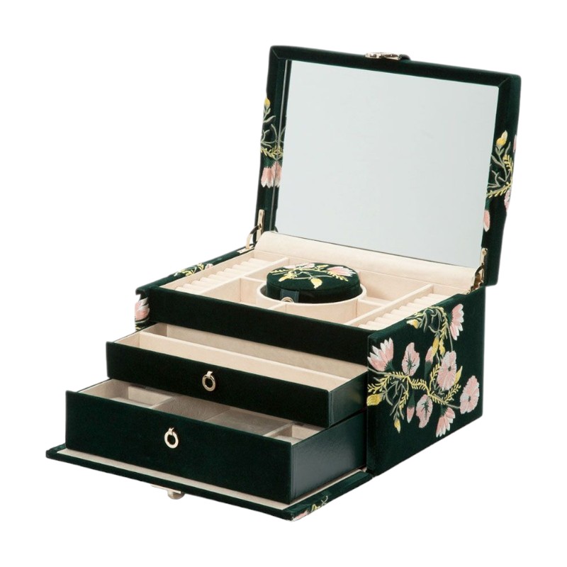 Wolf Zoe Medium Jewelry Box, Forest Green