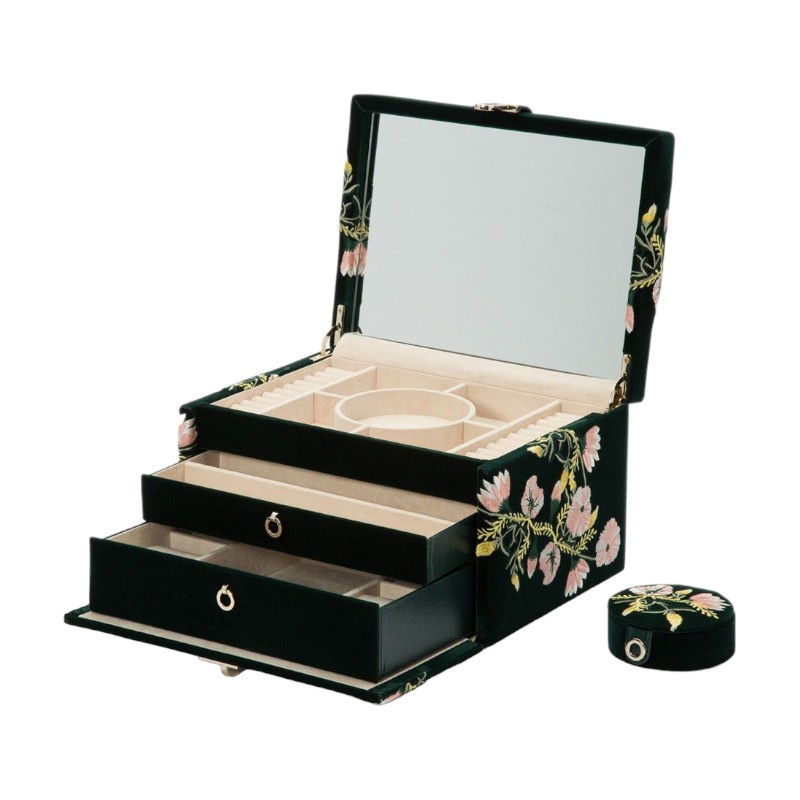 Wolf Zoe Medium Jewelry Box, Forest Green