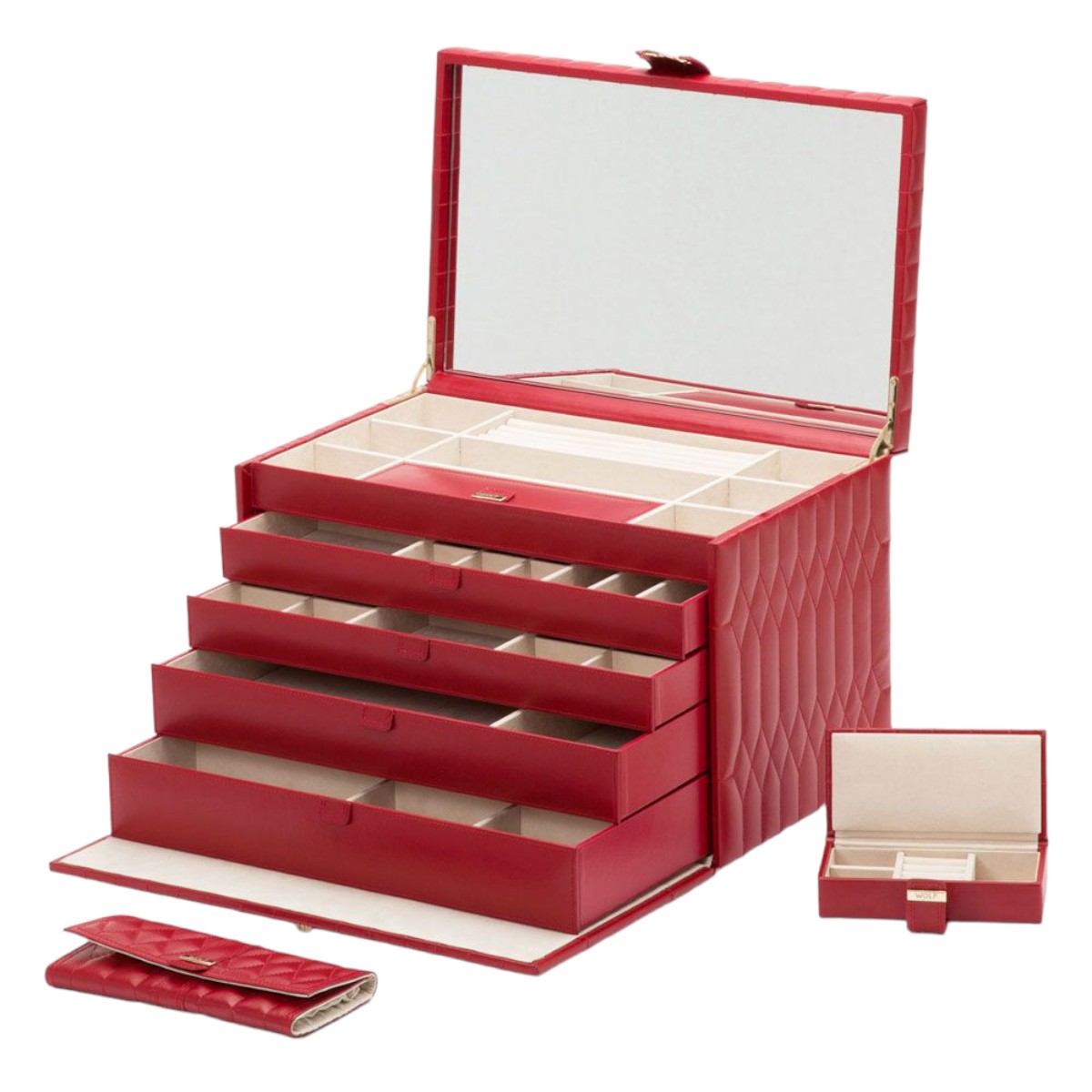 WOLF Caroline Extra Large Jewelry Case, Red