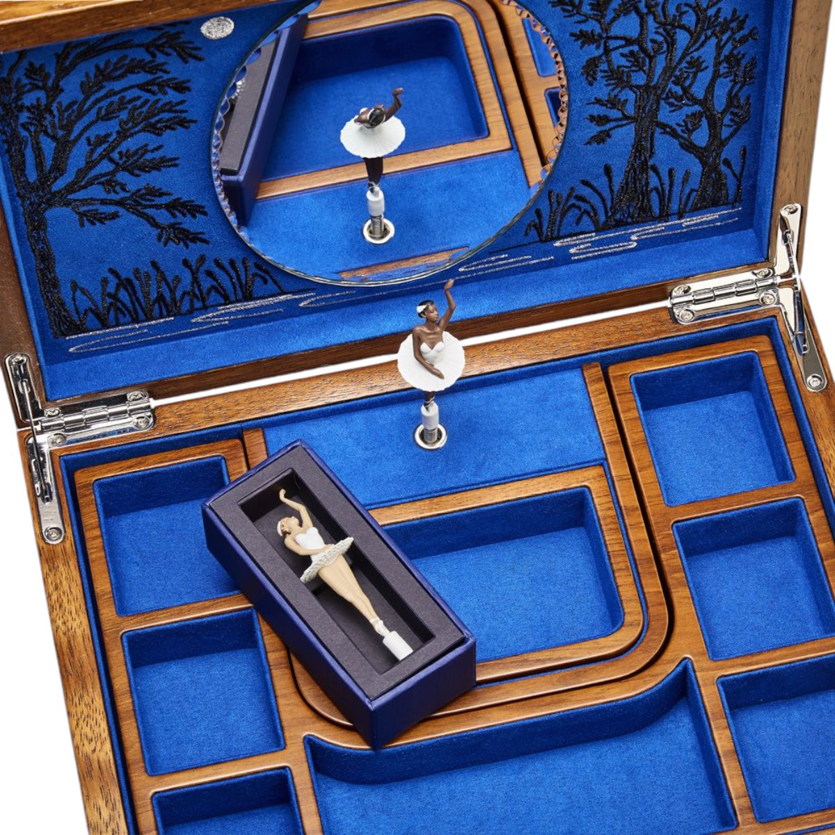 WOLF Ballet Musical Jewelry Box, Swan Lake Walnut Wood