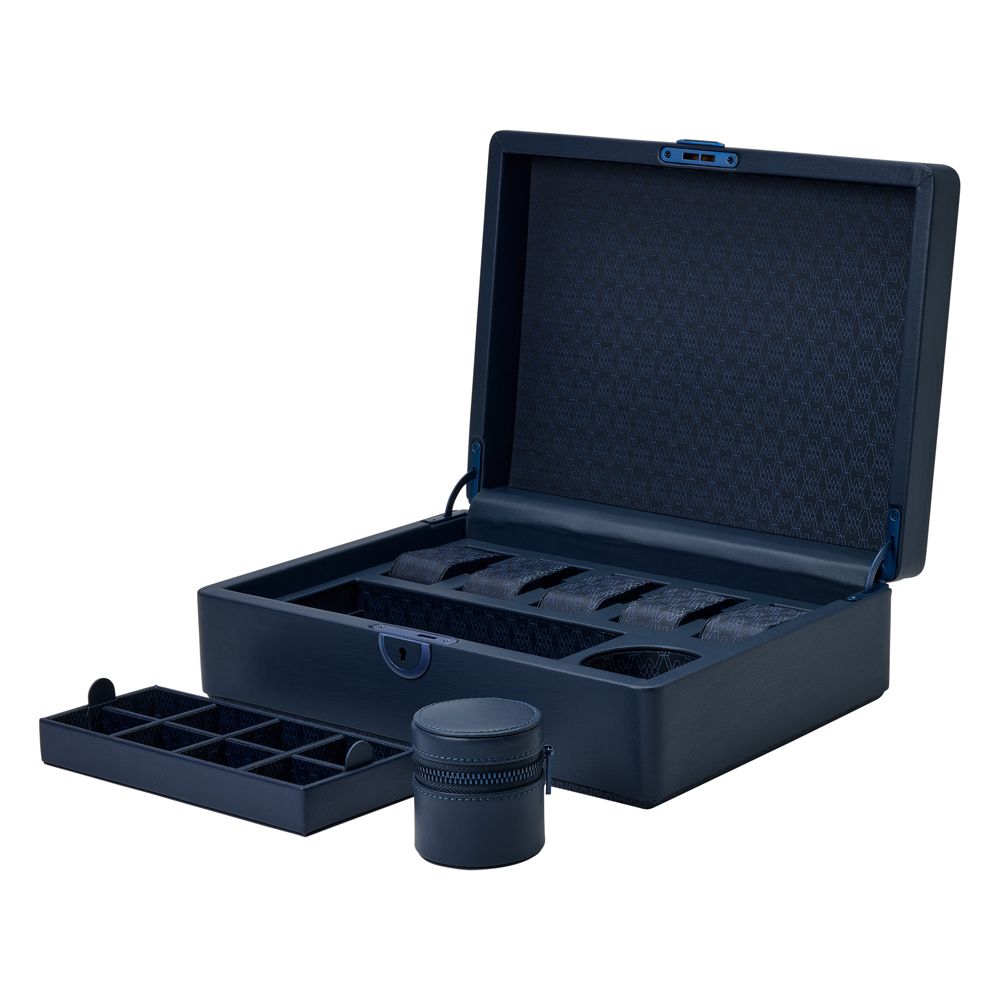 WOLF Earth 5 Piece Watch Box With Storage, Midnight Blue