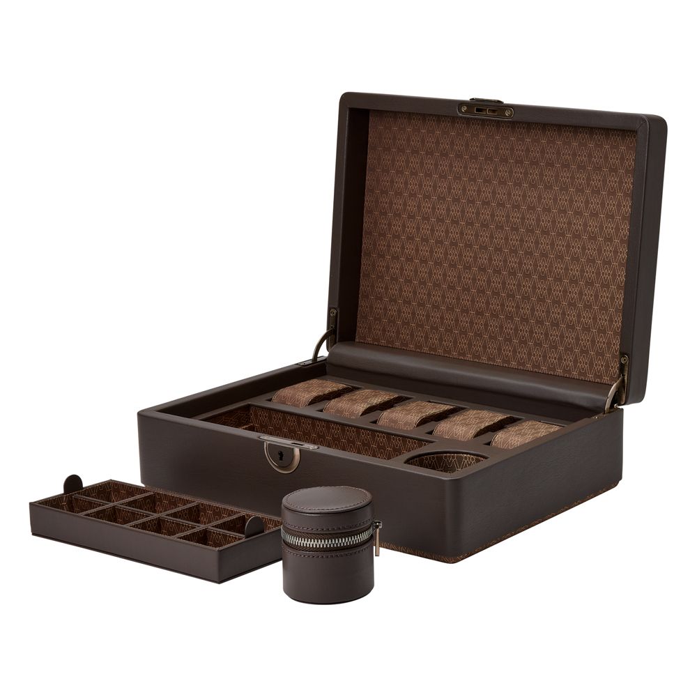 WOLF Earth 5 Piece Watch Box With Storage, Coffee