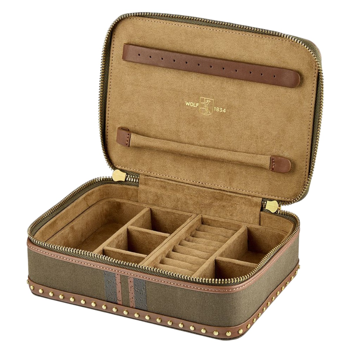 WOLF Ida Travel Zip Jewelry Case, Khaki