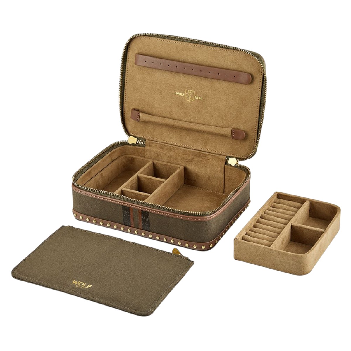 WOLF Ida Travel Zip Jewelry Case, Khaki
