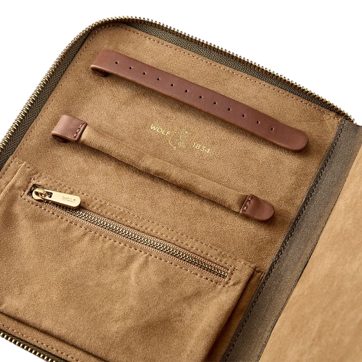 WOLF Ida Travel Zip Jewelry Portfolio, Khaki