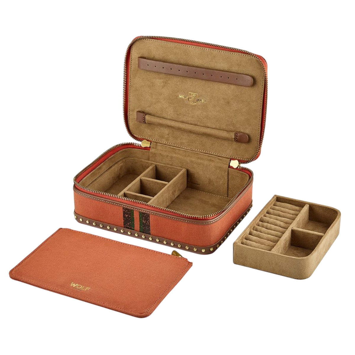 WOLF Ida Tavel Zip Jewelry Case, Orange
