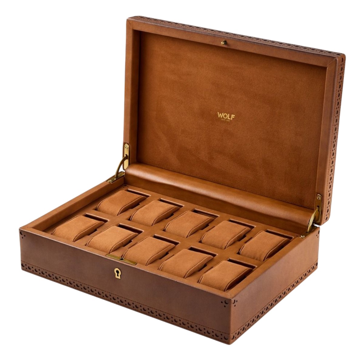 WOLF Brogue 10 Piece Watch Box, Burnished Brown