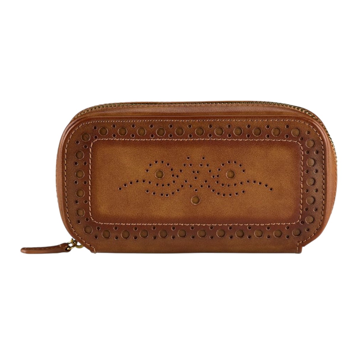 WOLF Brogue 2 Piece Watch Zip Case, Burnished Brown