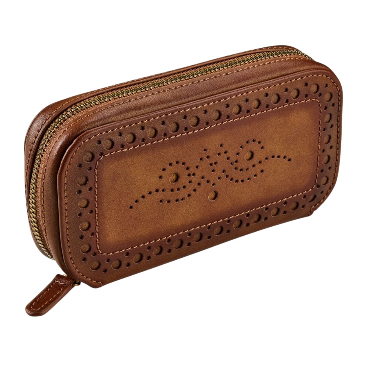 WOLF Brogue 2 Piece Watch Zip Case, Burnished Brown