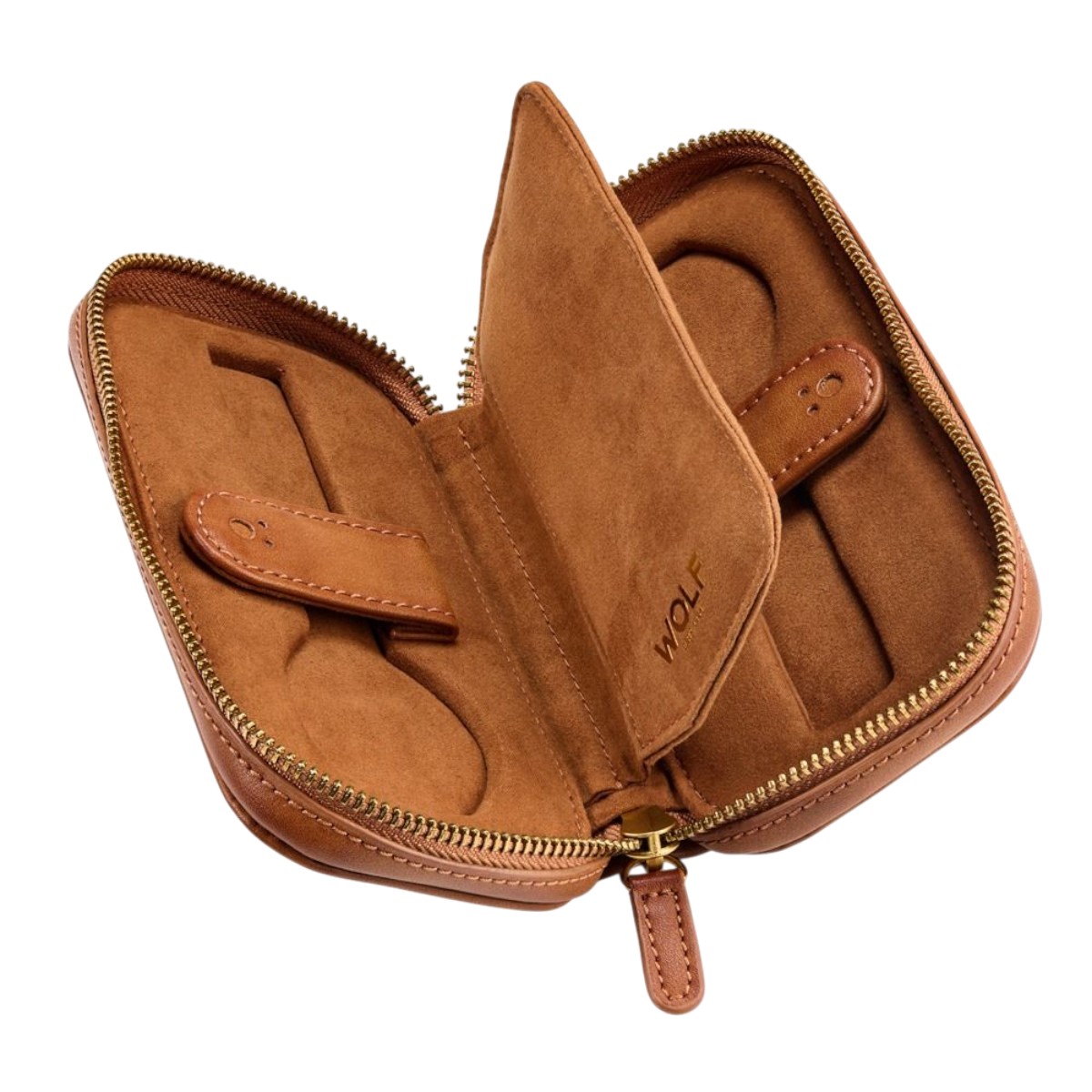 WOLF Brogue 2 Piece Watch Zip Case, Burnished Brown