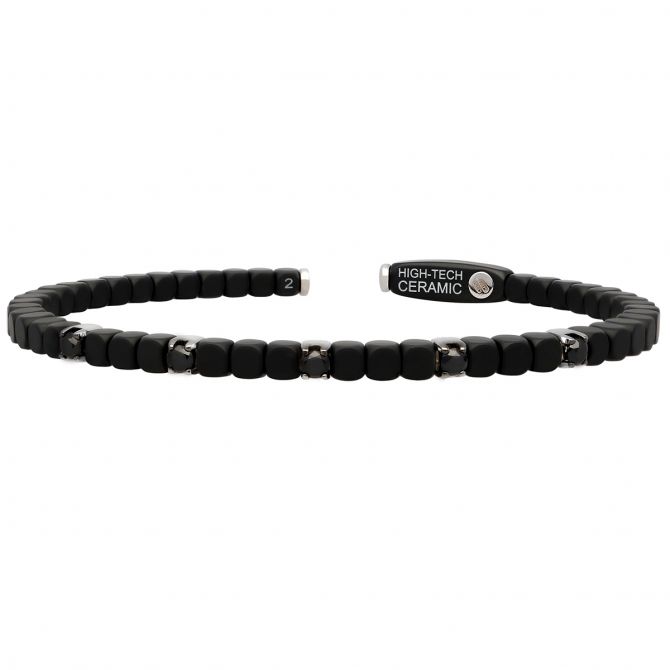 Roberto Demeglio 18K White Gold & Black Ceramic Black Diamond Dado Cuff Bracelet