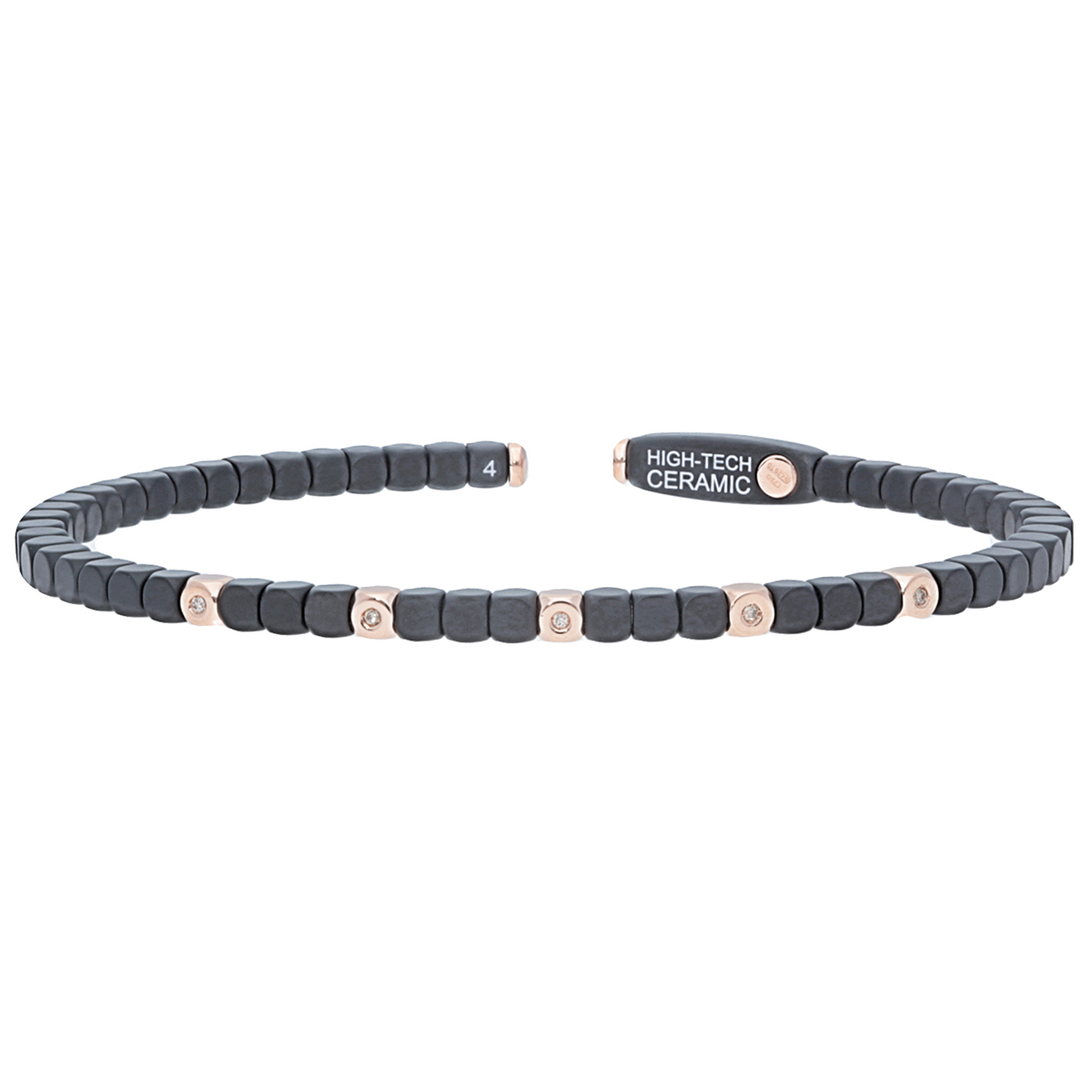 Roberto Demeglio 18K Rose Gold & Black Ceramic Bezel Set Champagne Diamond Dado Cuff Bracelet