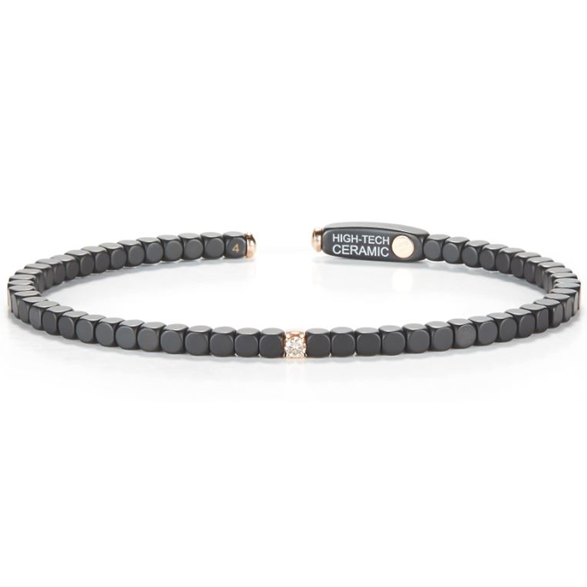Roberto Demeglio 18K Rose Gold & Black Ceramic Single Champagne Diamond Dado Cuff Bracelet