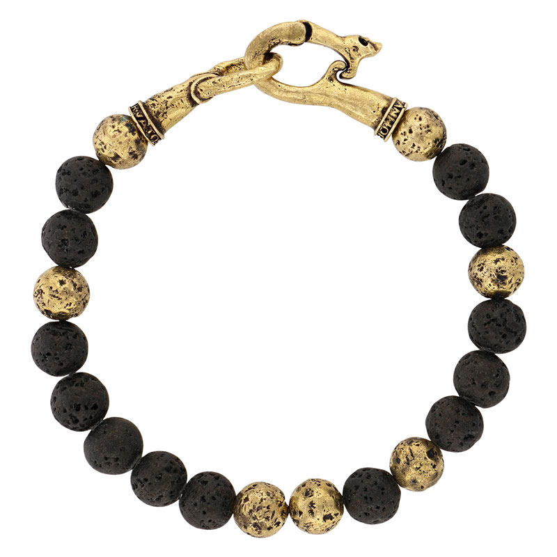 John Varvatos Brass & Lava Distressed Bracelet with Skull Clasp