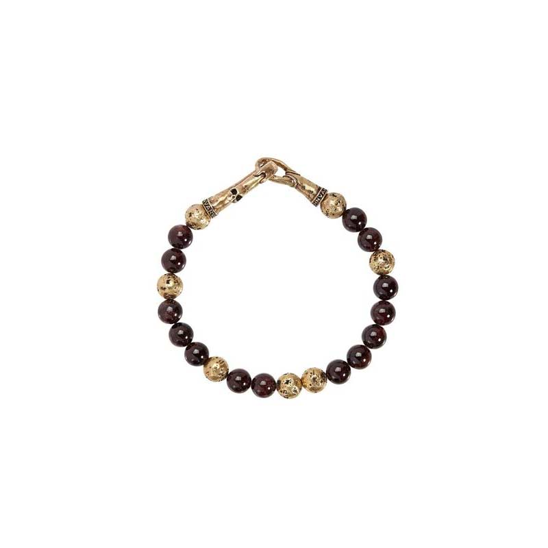 John Varvatos Brass Garnet Distressed Bracelet with Skull Clasp