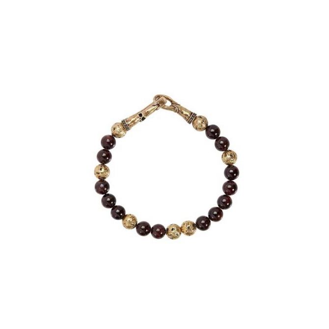 John Varvatos Brass Garnet Distressed Bracelet with Skull Clasp