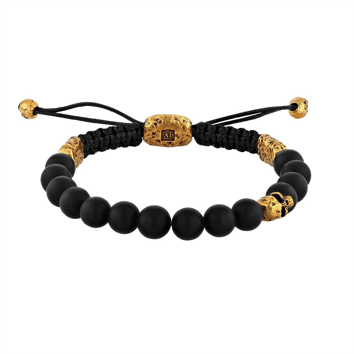 John Varvatos Onyx Bead Bracelet with Brass Skull Accents