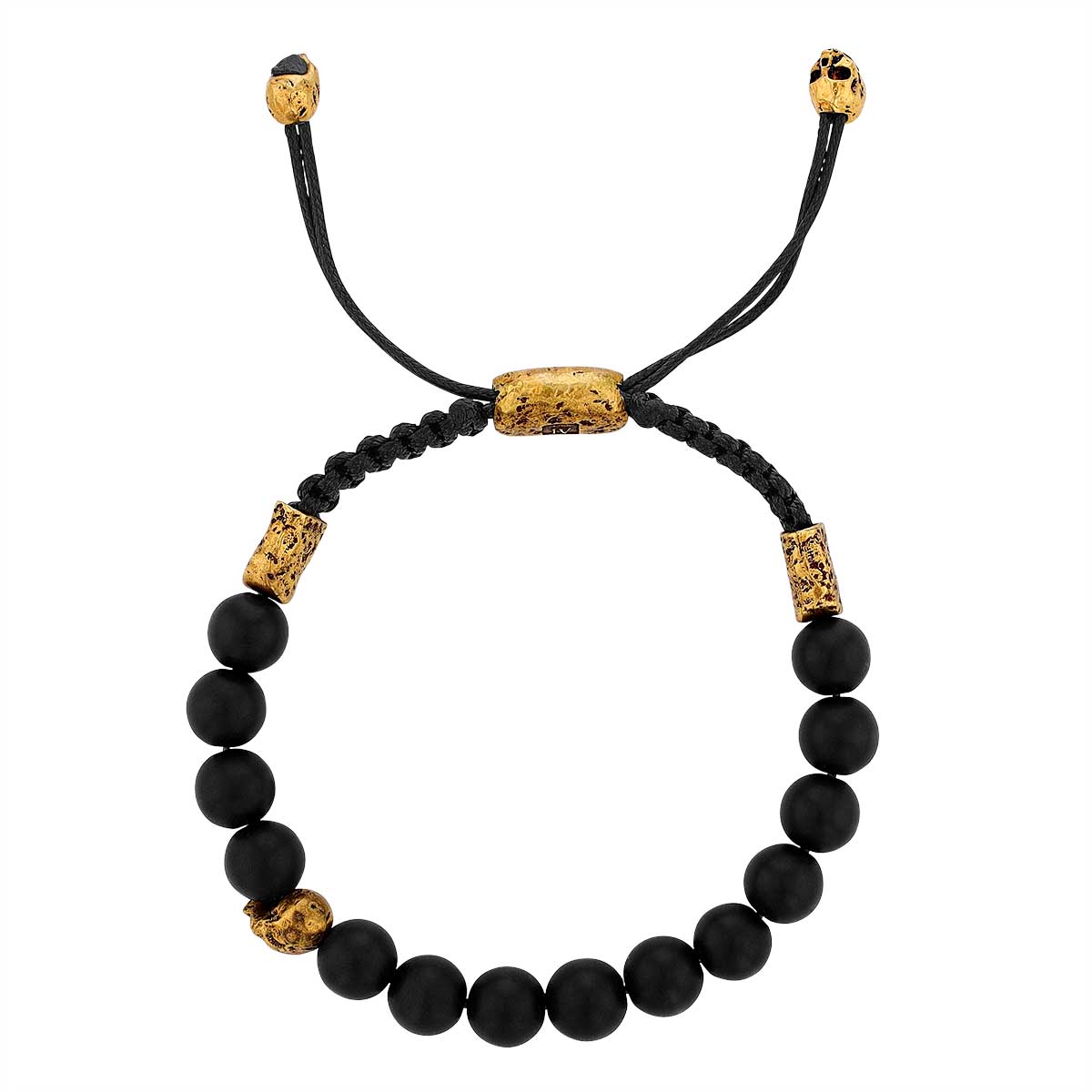 John Varvatos Onyx Bead Bracelet with Brass Skull Accents