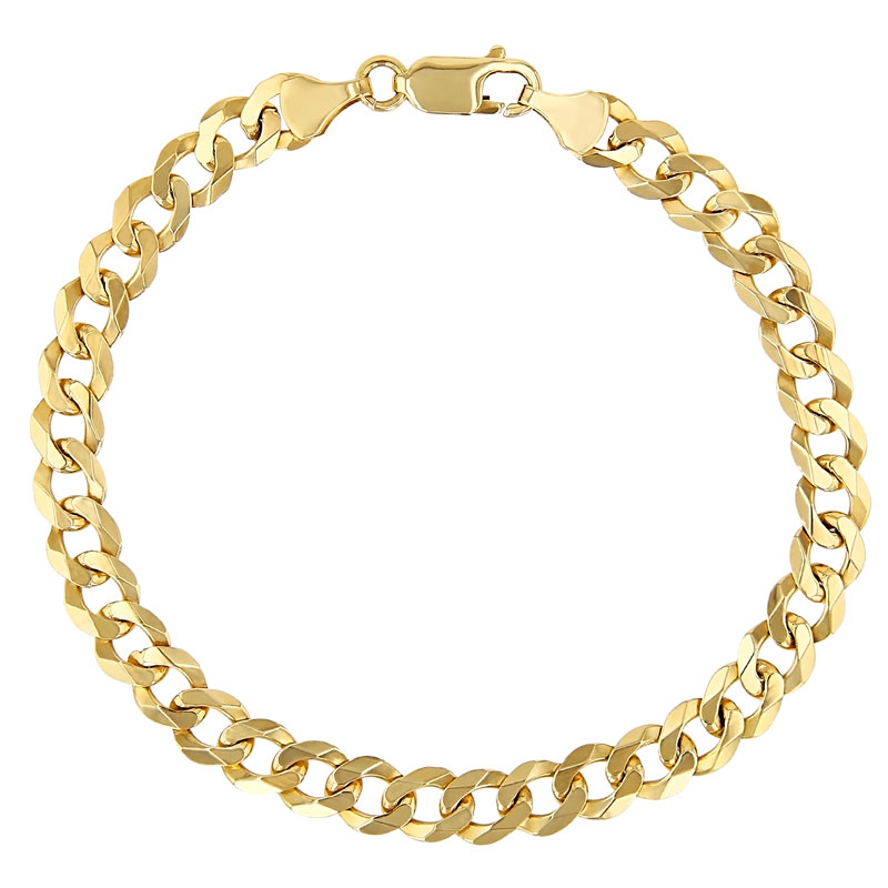 Yellow Gold Curb Link Men's Bracelet, 8.5
