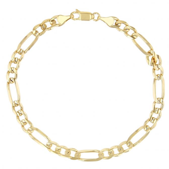 Yellow Gold Concave Figaro Men's Bracelet, 8.5"