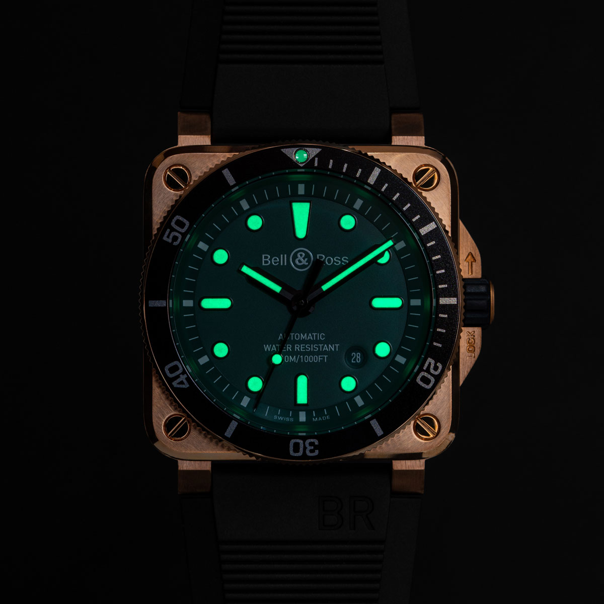 Bell & Ross BR 03-92 Diver Black and Green Bronze 42mm Watch, Limited Edition Deep Green Dial