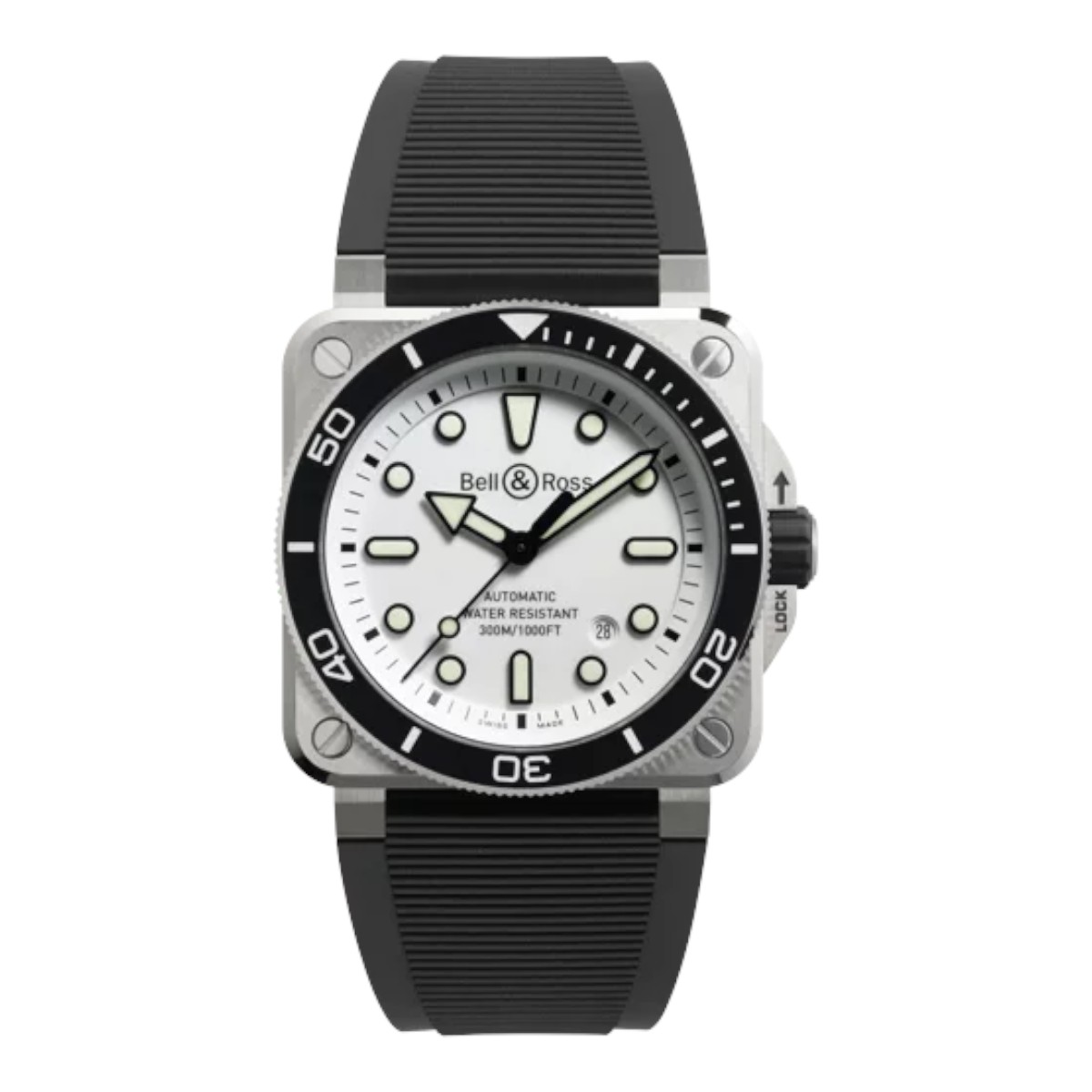 Bell & Ross BR-03 Diver Steel 42mm Watch, White Dial