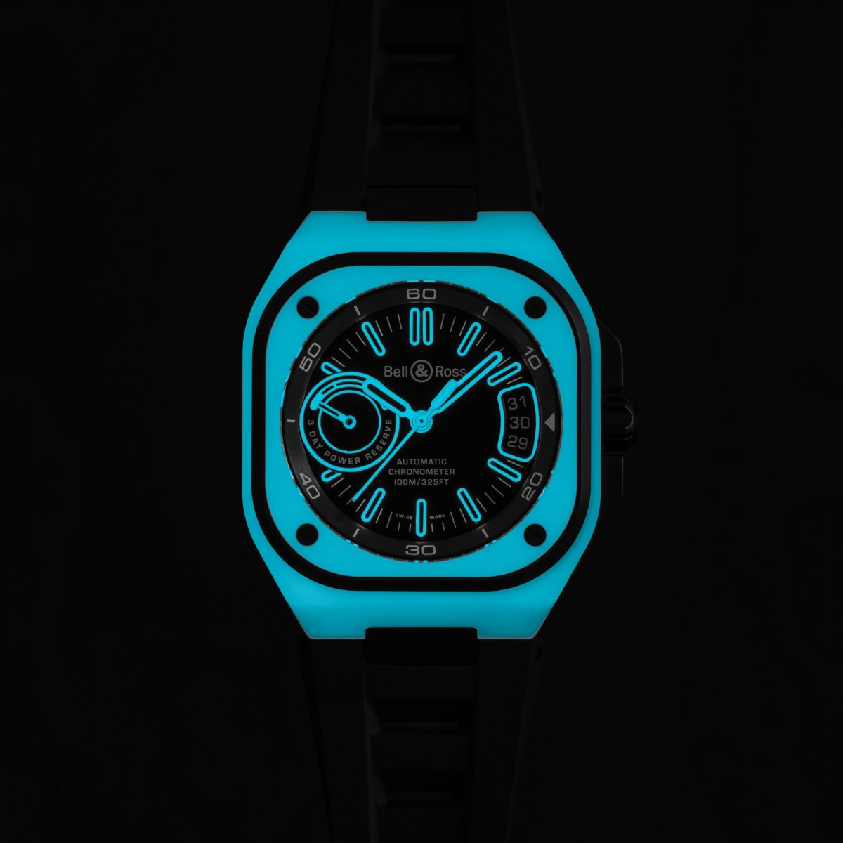 Bell & Ross BR-X5 Blue Lum 41mm Men's Watch, Black and Ice Blue Dial