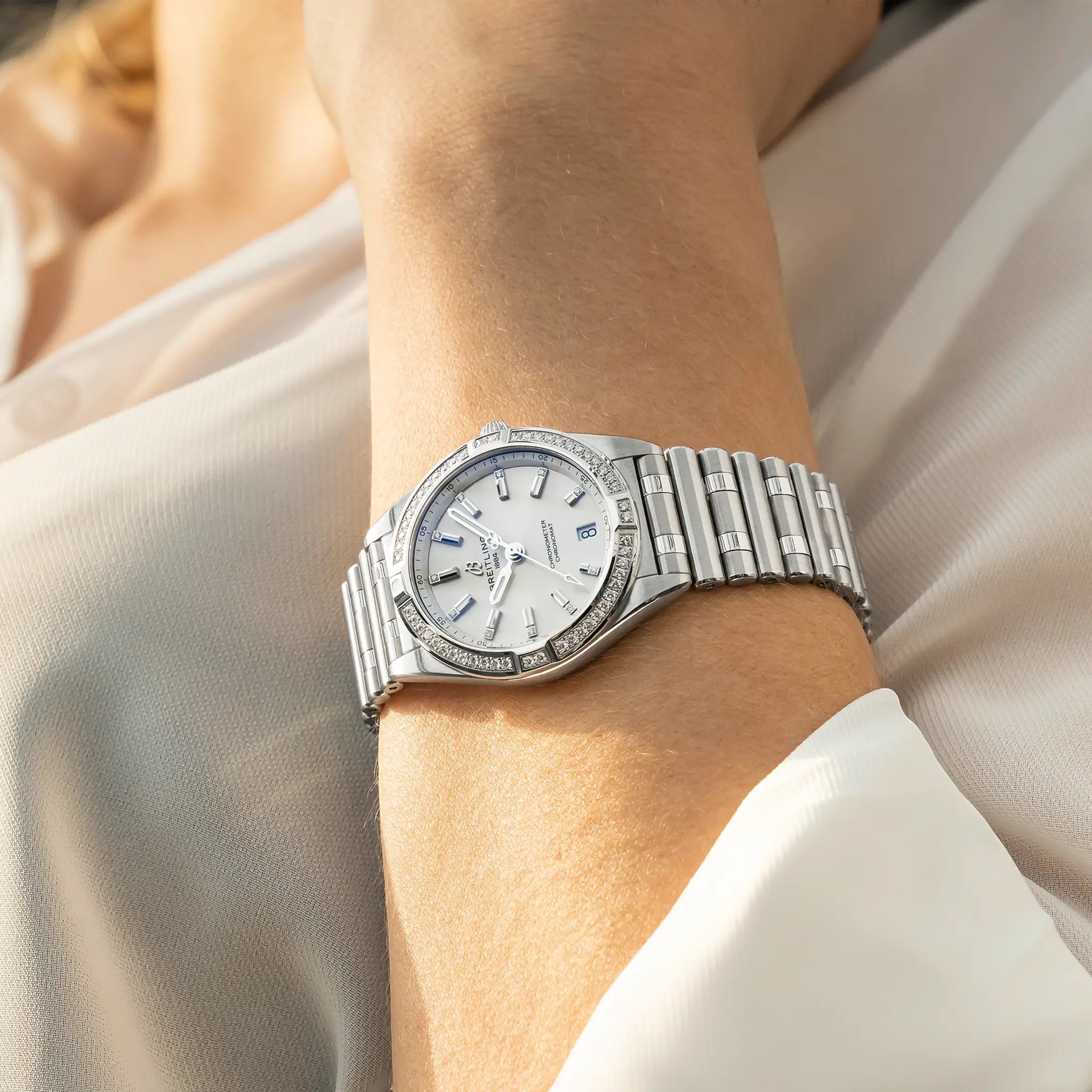 Breitling Chronomat 3mm Women's Watch, Diamond and Ivory Dial