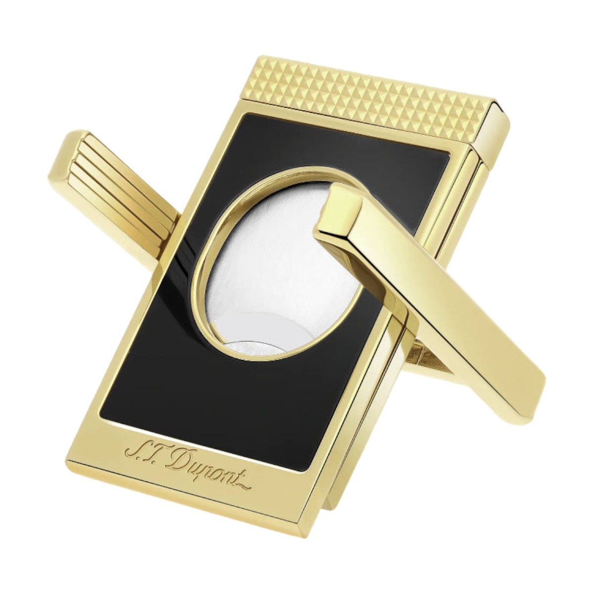 S.T. Dupont Cigar Cutter and Stand, Chrome and Yellow Gold