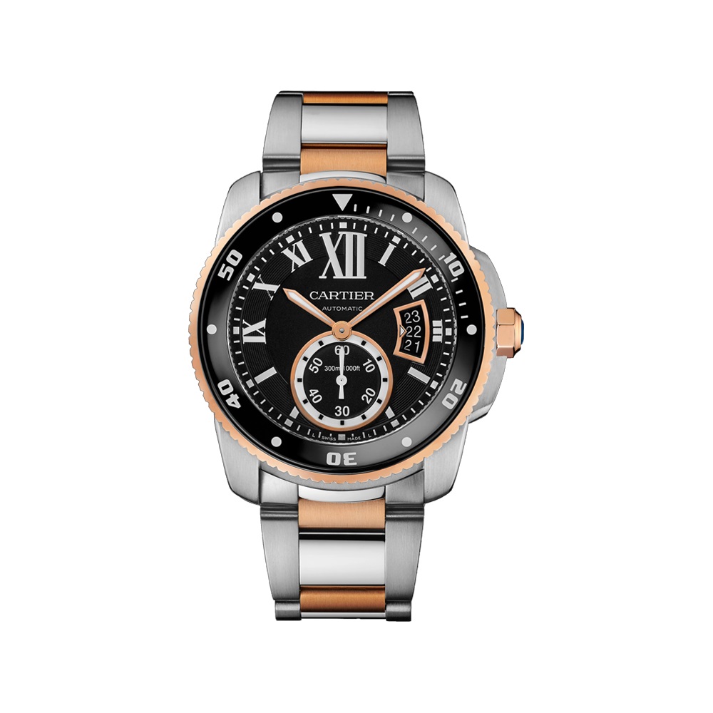 Calibre de Cartier Diver 42mm 18K Rose Gold & Steel Men's Watch with Black Dial