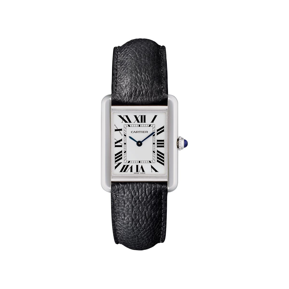 cartier black leather tank watch