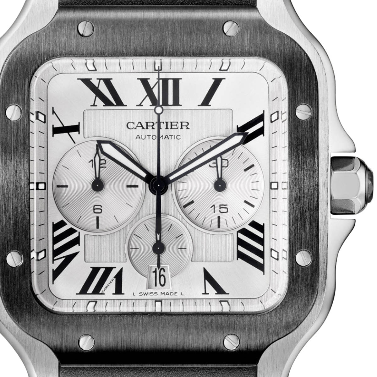 Cartier Santos de Cartier Chronograph 43.3mm Extra Large Watch, Satin Brushed Silver Dial