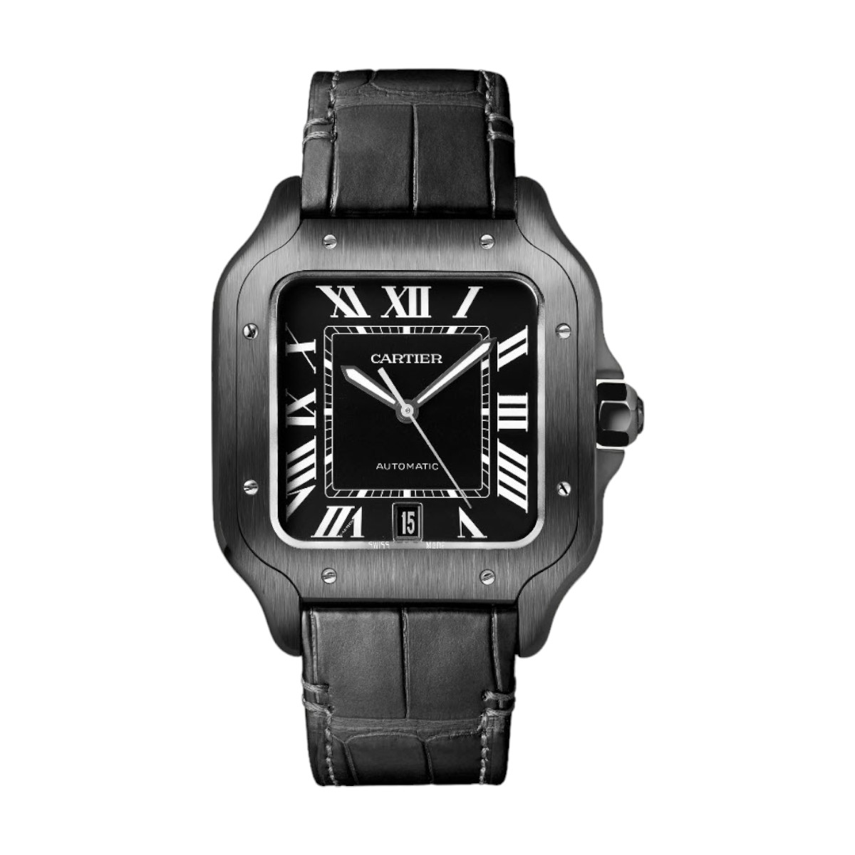 Santos de Cartier 39.8mm Men's Watch, Black Dial