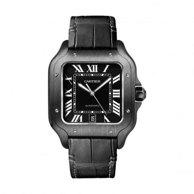 Santos de Cartier 39.8mm Men's Watch, Black Dial
