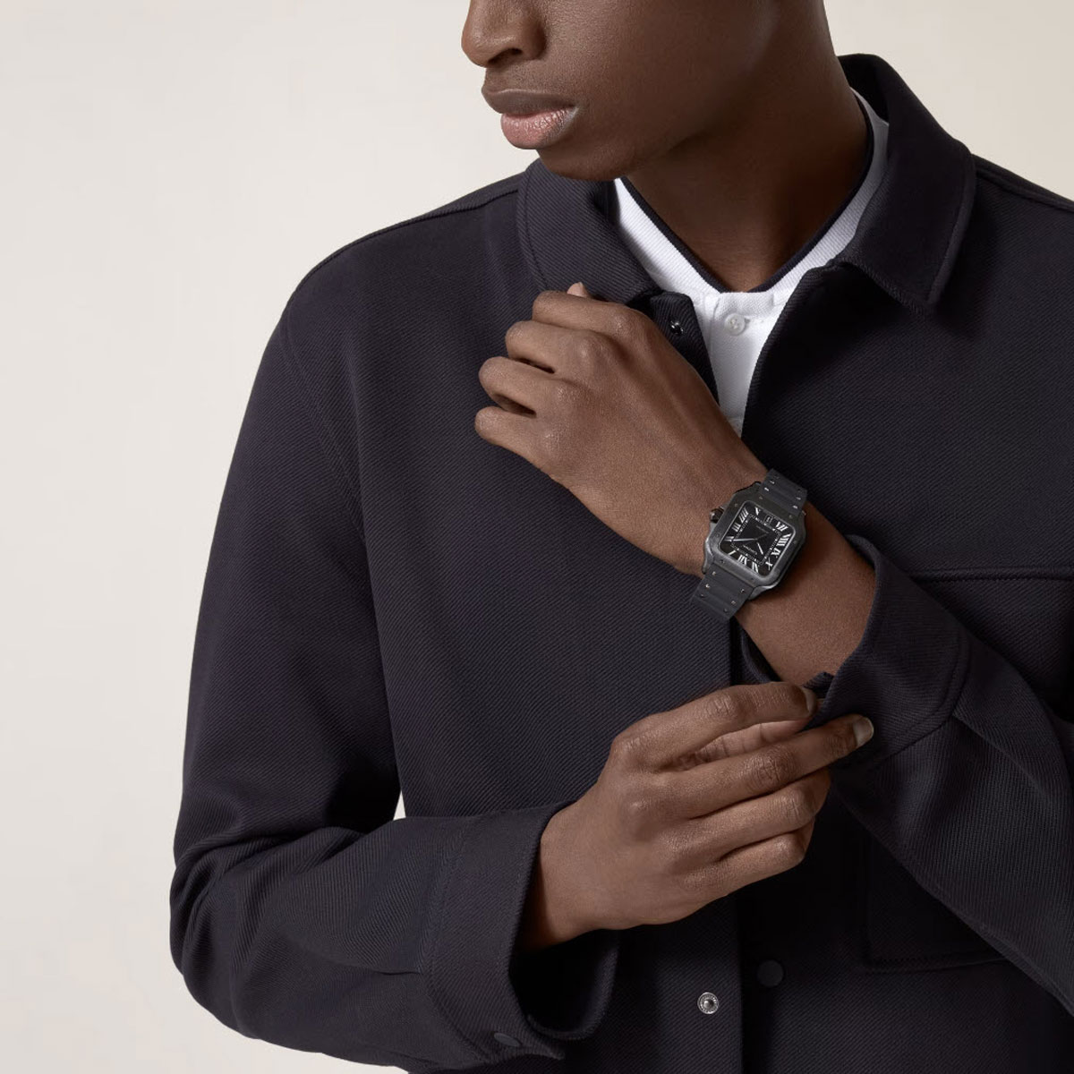 Santos de Cartier 39.8mm Men's Watch, Black Dial