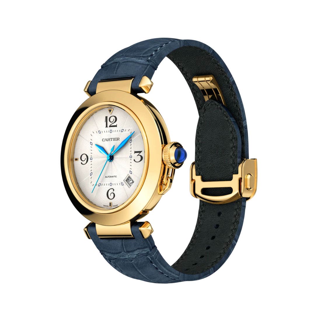 Cartier Pasha de Cartier 41mm Watch, Yellow Gold and Silver Flinque Dial