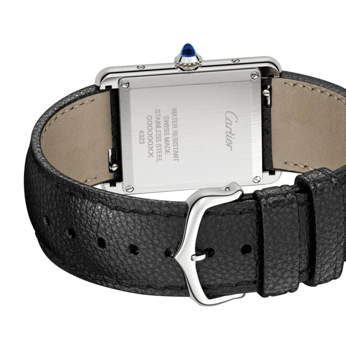 Cartier Tank Must 33.7mm Large Watch, Black Grained Calfskin Strap